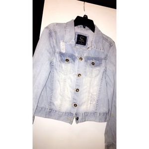 Ripped baby blue jean jacket
